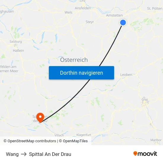 Wang to Spittal An Der Drau map