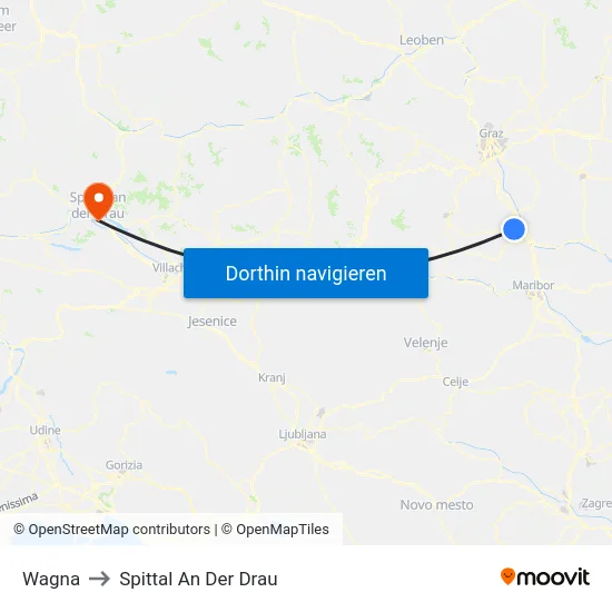 Wagna to Spittal An Der Drau map