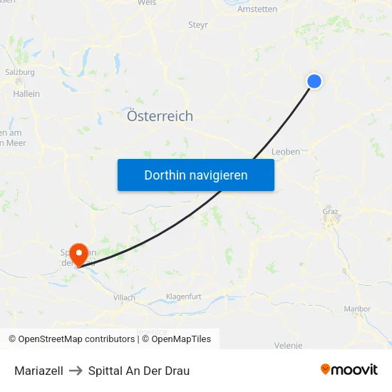Mariazell to Spittal An Der Drau map