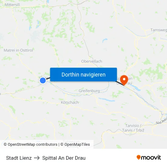 Stadt Lienz to Spittal An Der Drau map