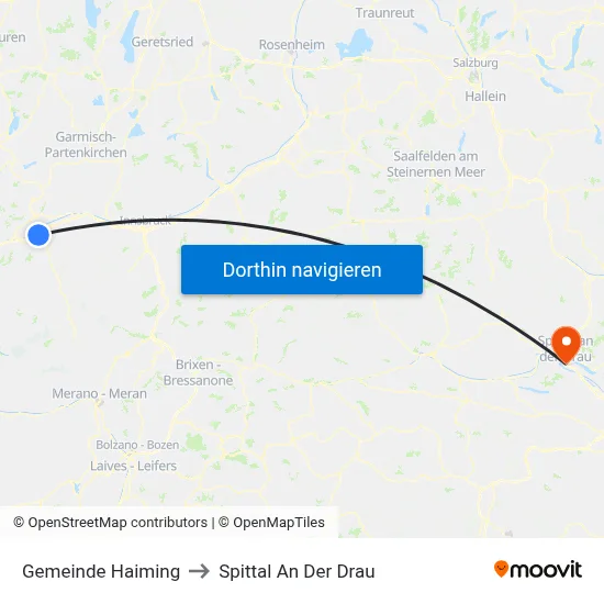 Gemeinde Haiming to Spittal An Der Drau map