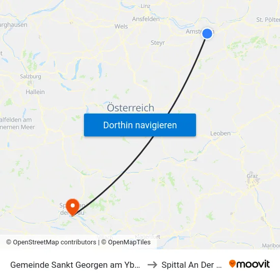 Gemeinde Sankt Georgen am Ybbsfelde to Spittal An Der Drau map