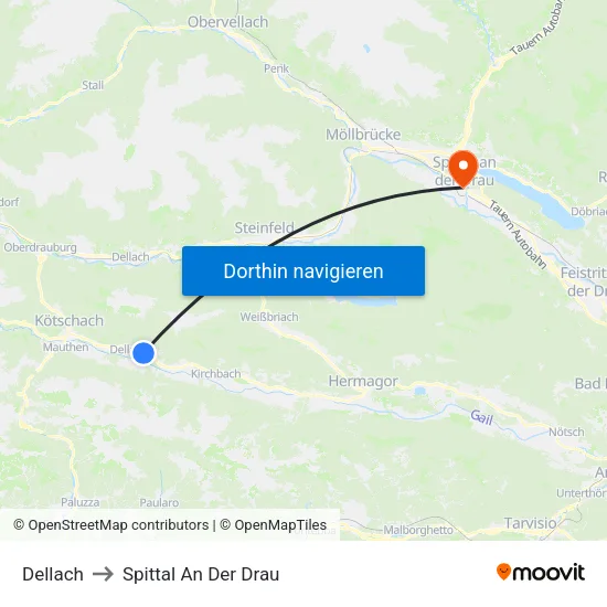 Dellach to Spittal An Der Drau map