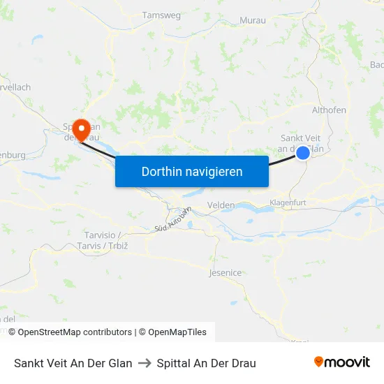 Sankt Veit An Der Glan to Spittal An Der Drau map