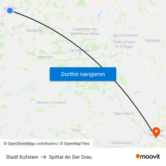 Stadt Kufstein to Spittal An Der Drau map