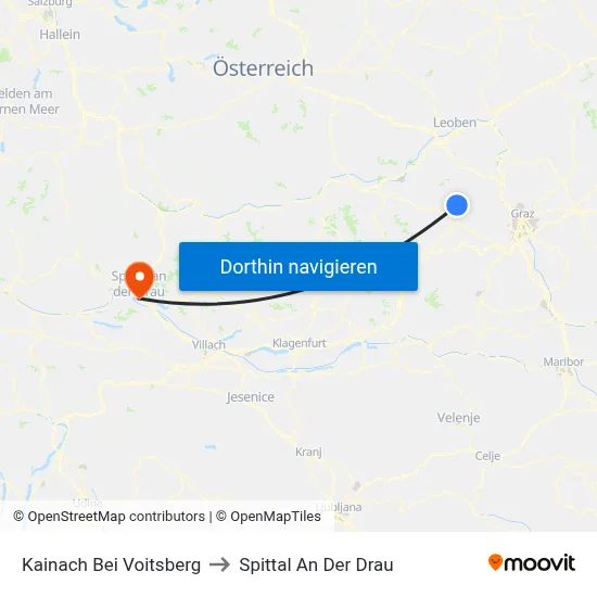 Kainach Bei Voitsberg to Spittal An Der Drau map