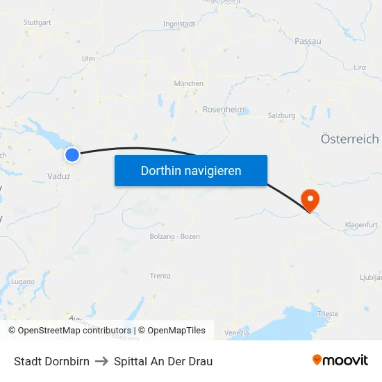 Stadt Dornbirn to Spittal An Der Drau map