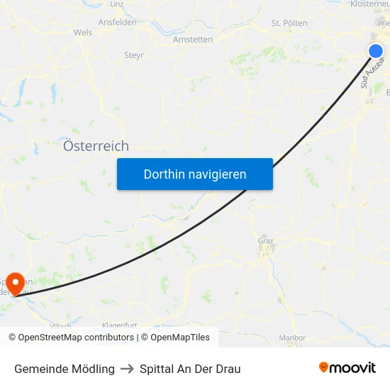 Gemeinde Mödling to Spittal An Der Drau map