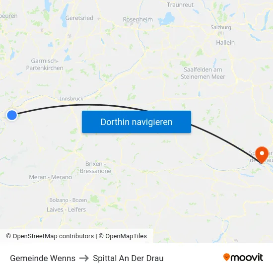 Gemeinde Wenns to Spittal An Der Drau map