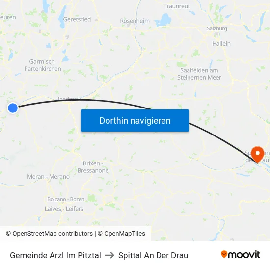 Gemeinde Arzl Im Pitztal to Spittal An Der Drau map
