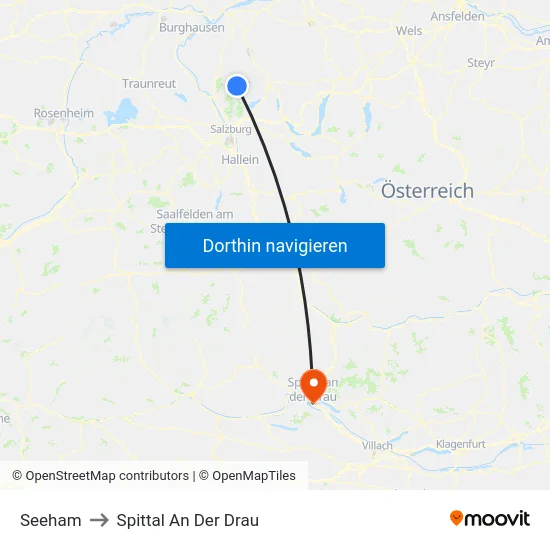 Seeham to Spittal An Der Drau map