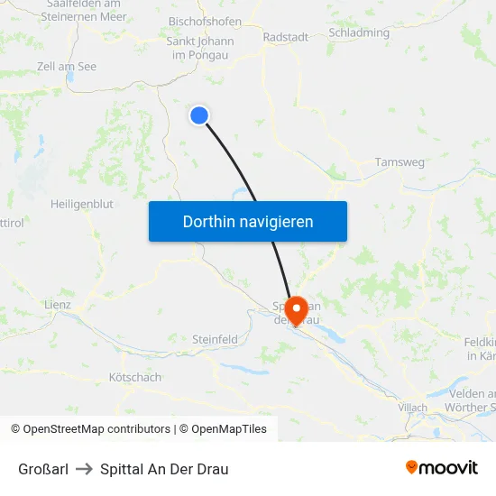 Großarl to Spittal An Der Drau map