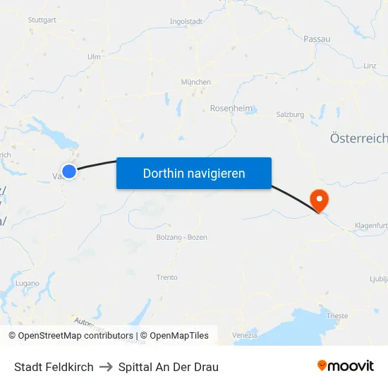 Stadt Feldkirch to Spittal An Der Drau map