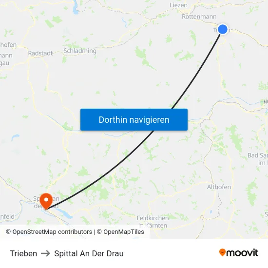 Trieben to Spittal An Der Drau map