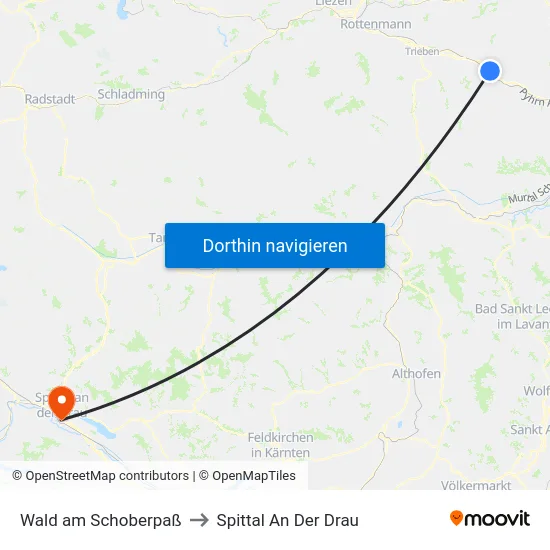 Wald am Schoberpaß to Spittal An Der Drau map