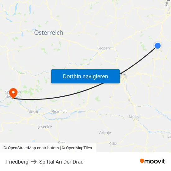 Friedberg to Spittal An Der Drau map