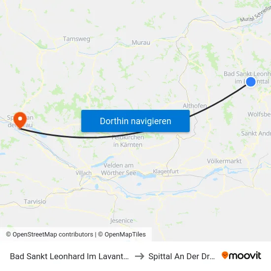 Bad Sankt Leonhard Im Lavanttal to Spittal An Der Drau map