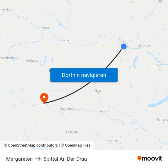 Margareten to Spittal An Der Drau map