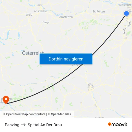 Penzing to Spittal An Der Drau map