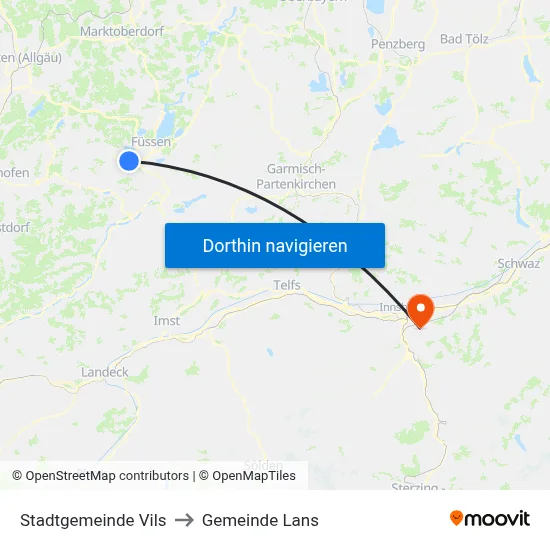 Stadtgemeinde Vils to Gemeinde Lans map