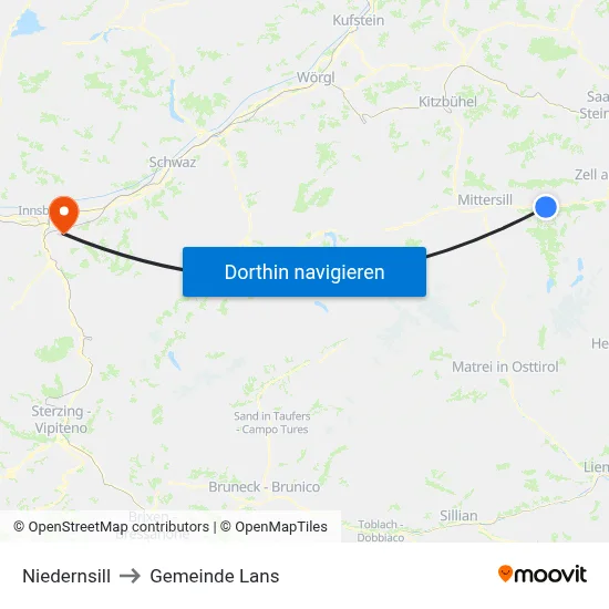 Niedernsill to Gemeinde Lans map