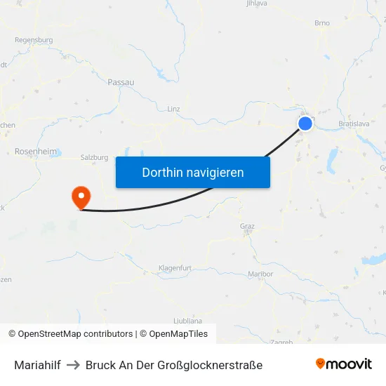 Mariahilf to Bruck An Der Großglocknerstraße map