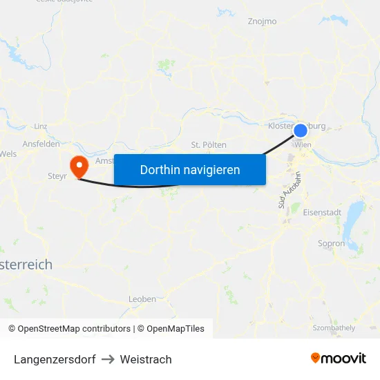 Langenzersdorf to Weistrach map