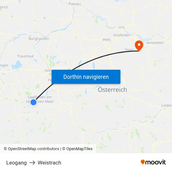 Leogang to Weistrach map