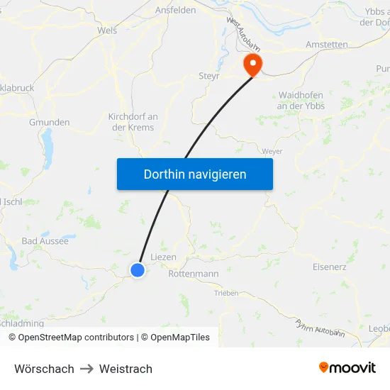 Wörschach to Weistrach map