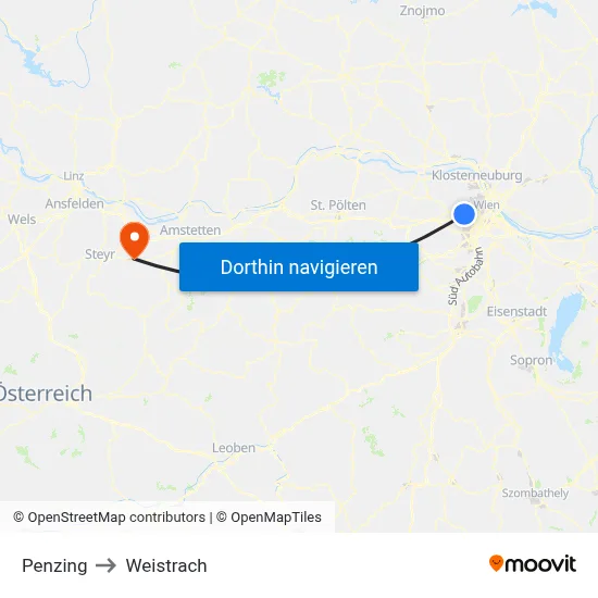 Penzing to Weistrach map
