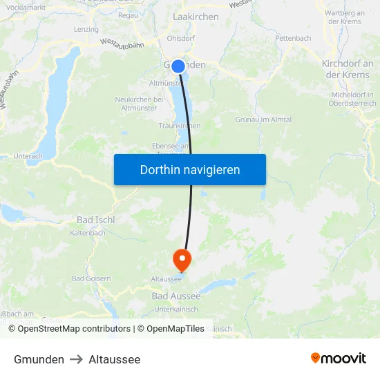 Gmunden to Altaussee map