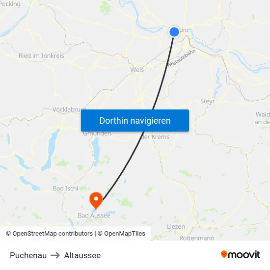 Puchenau to Altaussee map