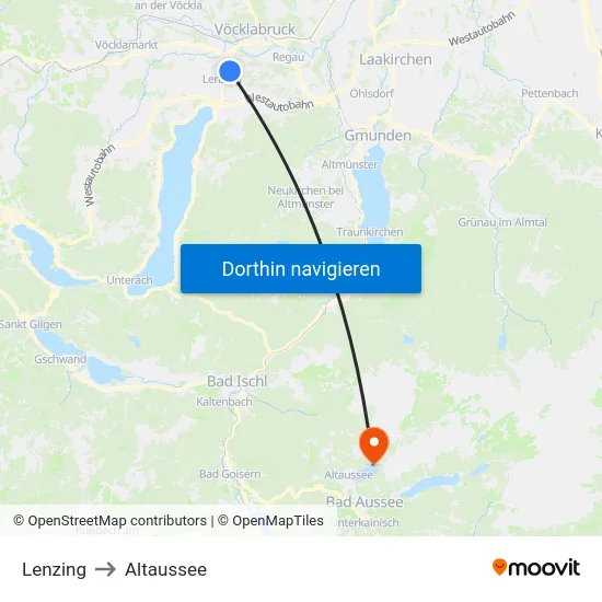 Lenzing to Altaussee map