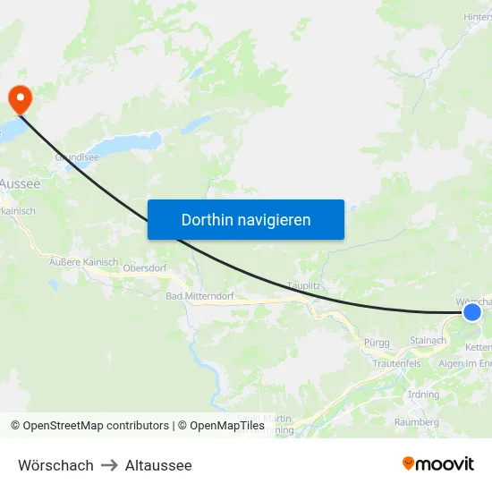 Wörschach to Altaussee map