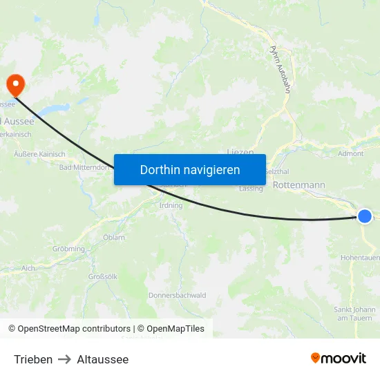 Trieben to Altaussee map
