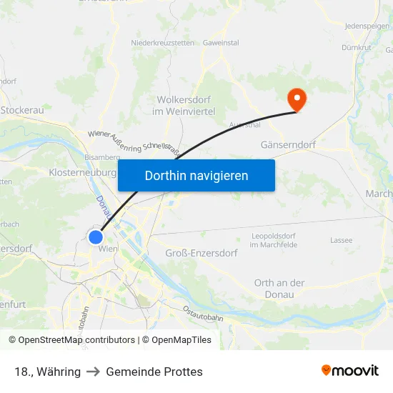 18., Währing to Gemeinde Prottes map