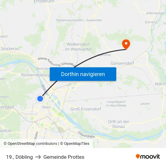 19., Döbling to Gemeinde Prottes map