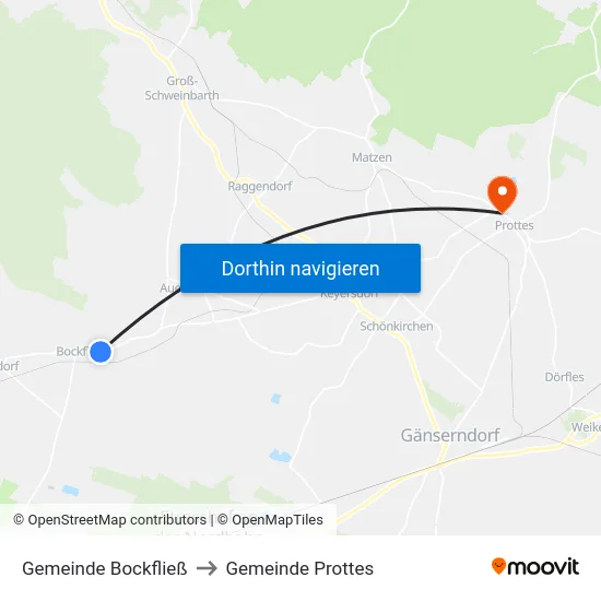 Gemeinde Bockfließ to Gemeinde Prottes map