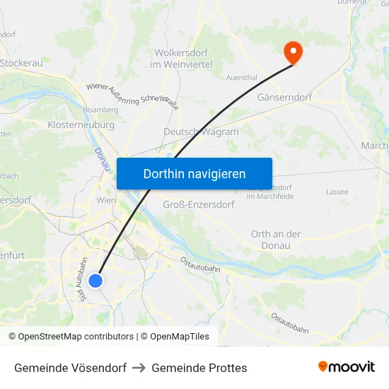 Gemeinde Vösendorf to Gemeinde Prottes map