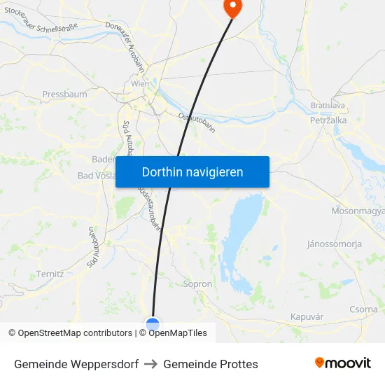 Gemeinde Weppersdorf to Gemeinde Prottes map