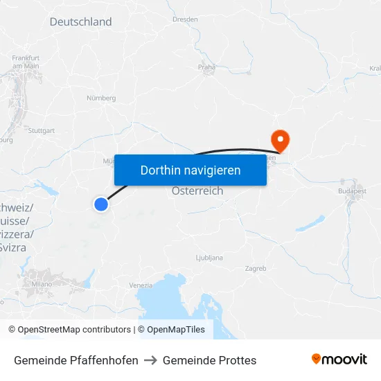 Gemeinde Pfaffenhofen to Gemeinde Prottes map