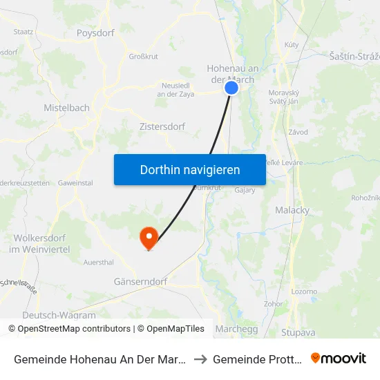 Gemeinde Hohenau An Der March to Gemeinde Prottes map