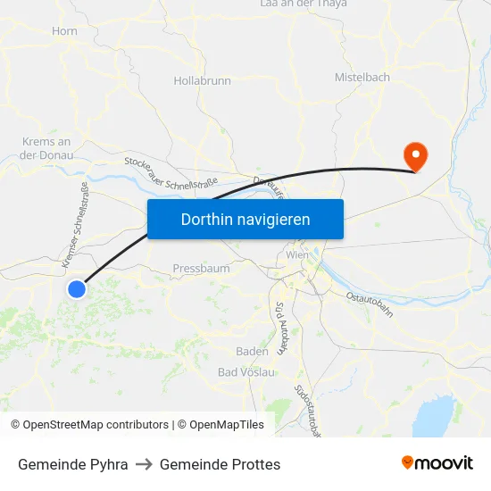 Gemeinde Pyhra to Gemeinde Prottes map