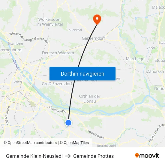 Gemeinde Klein-Neusiedl to Gemeinde Prottes map