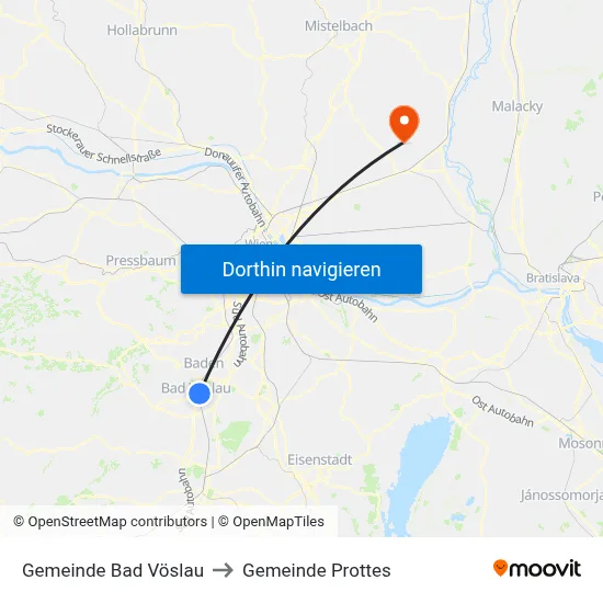 Gemeinde Bad Vöslau to Gemeinde Prottes map