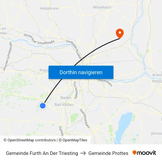 Gemeinde Furth An Der Triesting to Gemeinde Prottes map