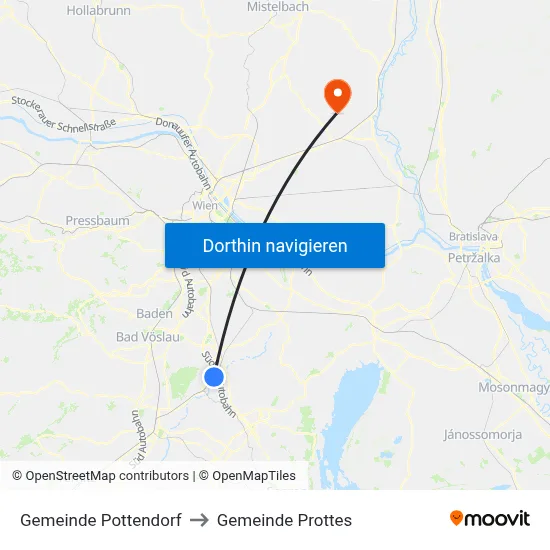 Gemeinde Pottendorf to Gemeinde Prottes map
