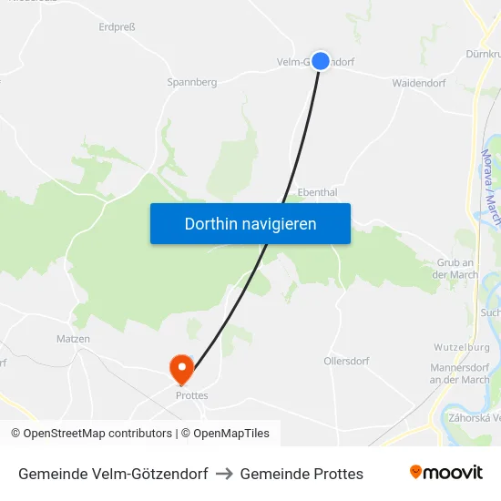 Gemeinde Velm-Götzendorf to Gemeinde Prottes map