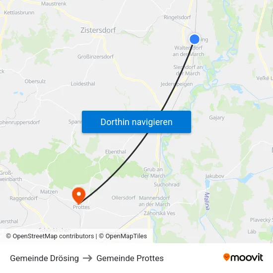 Gemeinde Drösing to Gemeinde Prottes map