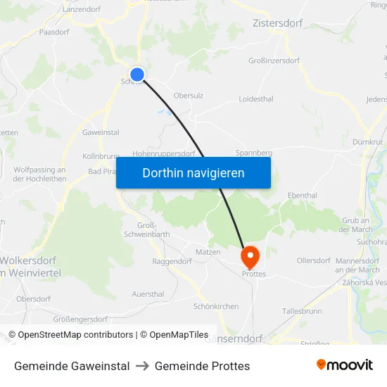 Gemeinde Gaweinstal to Gemeinde Prottes map